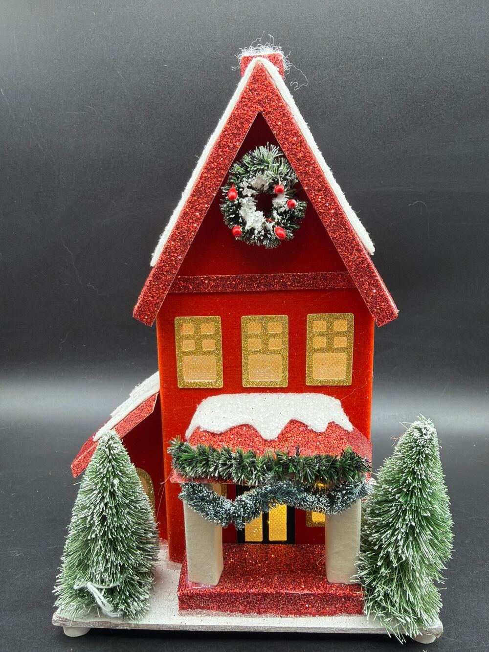 Target Wondershop 2022 Lit Christmas House Red Glitter Bottle Brush Trees LED